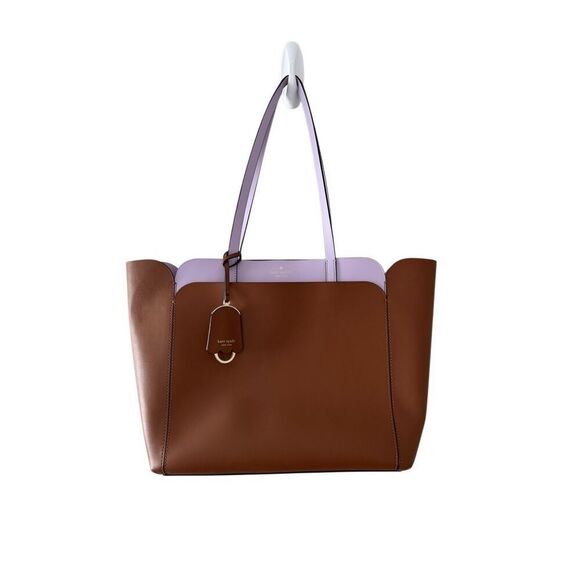 Kate Spade Magnolia Street Tote Medium Double Pocket Brown Lilac - Picture 2 of 14